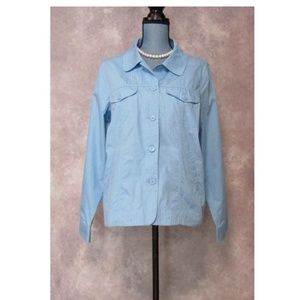 NWT Denim & Co. Light Blue Cotton Blazer Jacket L
